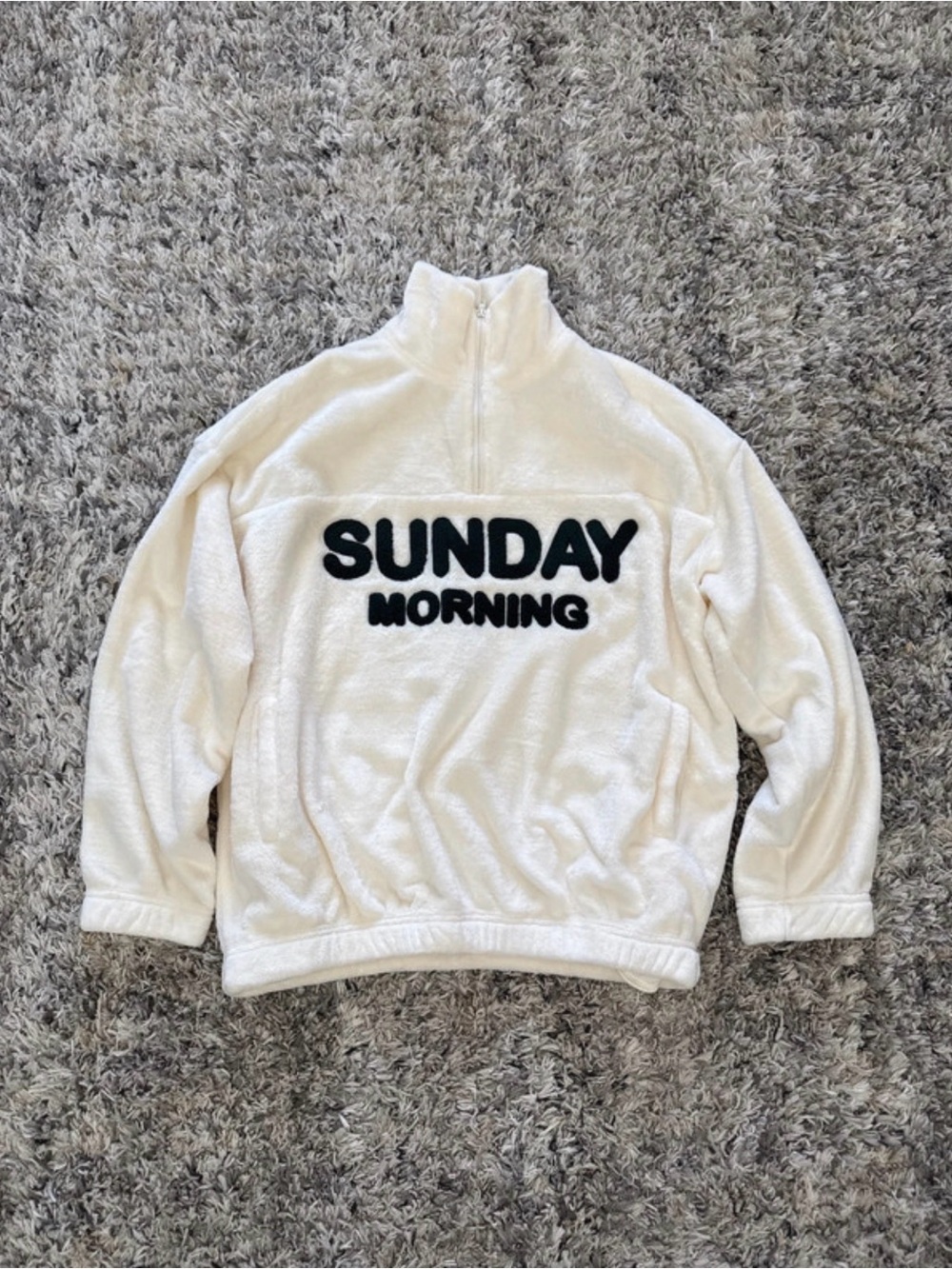 Boutique Cozy White Plush Half-Zip Cowl Sweater - Sunday Morning